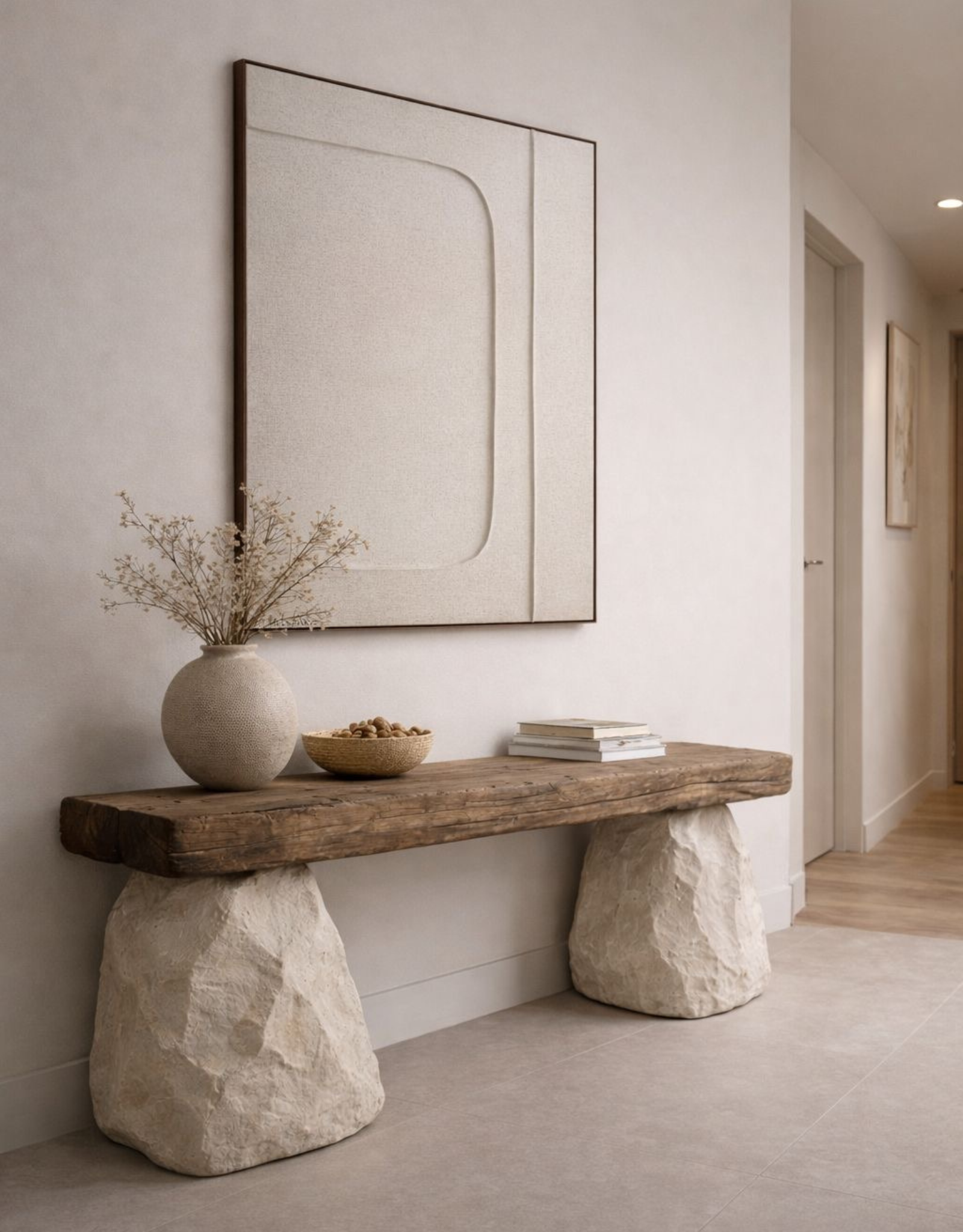 STRATA Sculptural Wood & Stone Console