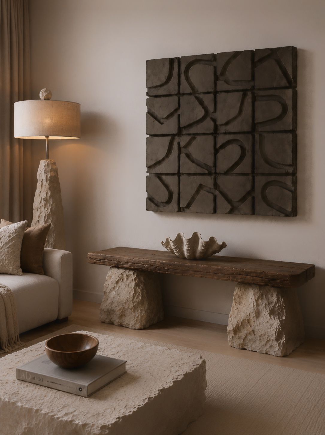 STRATA Sculptural Wood & Stone Console